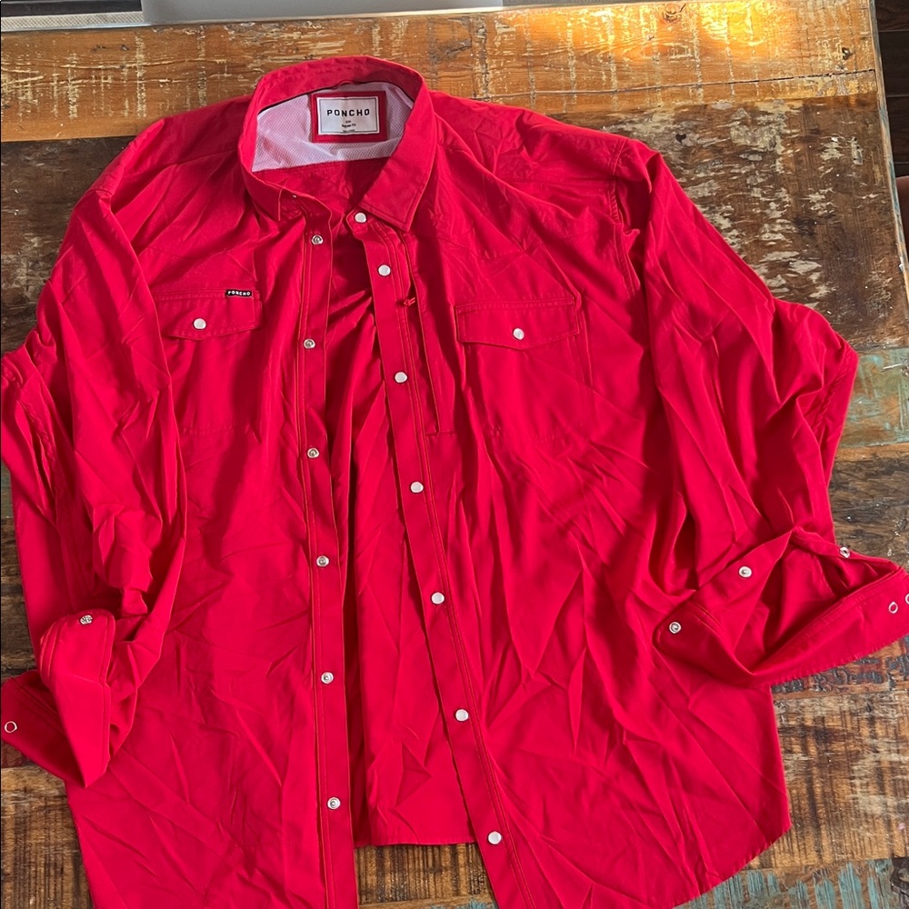 Poncho Red Button-Up Shirt long sleeve